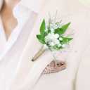 Rinlong Lily of the Valley Corsage and Boutonniere Set Wrist Corsage & Groom Boutonniere for Men Artificial Flowers for Wedding, Prom, Homecoming