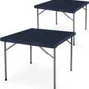 LUSHVIDA 2 Packs Vinyl Card Tablecloth with Flannel Backing 34x34 inch - Waterproof Plastic Picnic Table Cover for Square Folding Table Cloth with Elastic Corners, Navy Blue