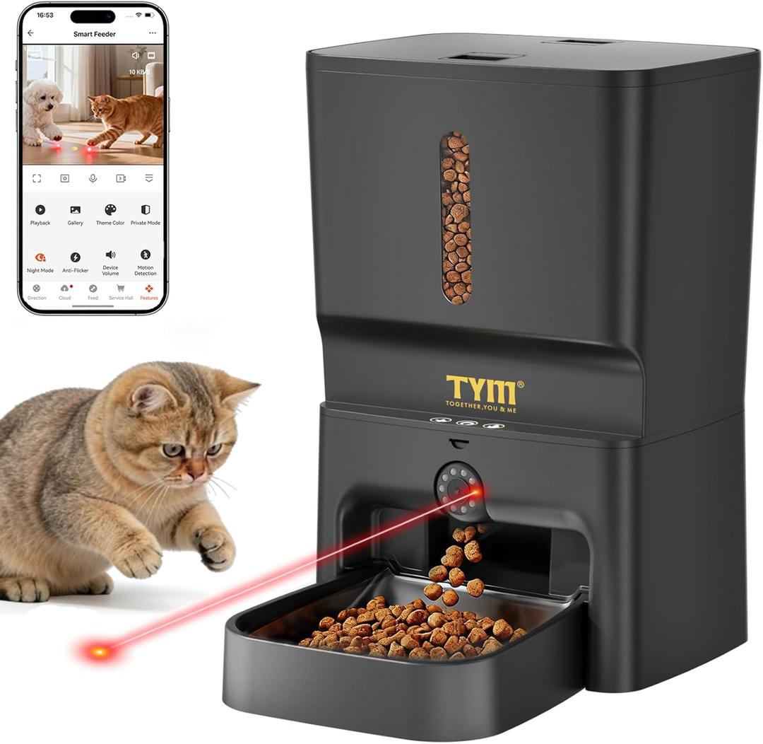 TYM 7L Automatic Cat Feeder with Controllable 2K 3MP Camera - 5G WiFi Pet Food Dispenser with APP Control Laser Interactive, Programmable Timed Feeding, Night Vision, Voice Communication