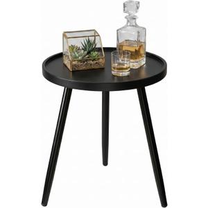 danpinera Round Black Side Table, Metal Legged Accent Table with Wooden Tray, Small Round End Table for Living Room, Bedroom, Nursery, Black