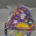 Meooeck 90 Pcs 16 x 12 x 3 Rocket Ship Piata with Blindfold Piata Stick Confetti Set, Outer Space Party Favors Include Slap Bracelet Sticker Bouncy Ball Flashlight Keychains