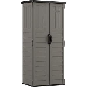 Suncast 22 Cubic Ft. Vertical Resin Outdoor Storage Shed with Lockable Double Doors, Weather-Resistant Multi-Wall Panels, Stoney