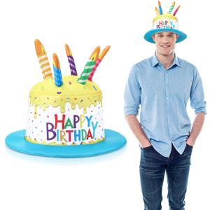 Cuffbow Happy Birthday Cake Hat for Adults Yellow and Blue Funny Birthday Cake Hat with Candles Unisex Party Novelty Hats for Festival Party Gifts Costume Accessory Photo Booth Headwear