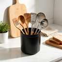 Utensil Crock for Kitchen Counter, 360° Rotating Large Kitchen Utensil Holder, 6.6" Ceramic Black Kitchen Utensil Holder, Spatula Holder with Cork Bottom