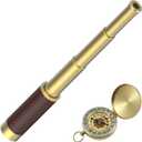 Pirate Spyglass Telescope Pocket Compass Set, Caribbean Collapsible Spyglass Zoomable Pirate Monocular Telescope Handheld Telescope Pirate Spyglass for Bird Watching Hunting Hiking Travelling