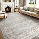 WITSHOCK 8x10 Area Rugs for Living Room: Machine Washable Non Slip Vintage Carpet - Low Pile Lightweight Print Rug for Bedroom Dining Room Kitchen Table - Stain Resistant for Household (Light Blue)