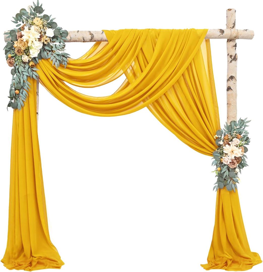 20Ft Length x 28" Width 2 Panels Wedding Arch Draping Fabric Gold Arch Drapes Chiffon Fabric Sheer Curtains Backdrop for Party Bridal Decorations Wedding Ceremony Ceiling Stage Reception Decor