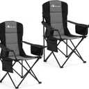 MOON LENCE Heavy Duty Camping Chair, 450LBS Capacity High Back Folding Chair with Cup Holder & Cooler Bag, Portable Outdoor Chair for Camping, Backyard, RV and Beach, 2 Pack