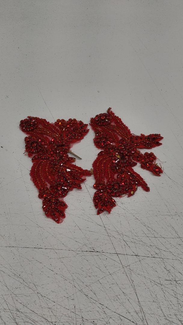 Handmade Rhinestones lace Applique handsewing Beads Trim Patches for Dress Clothing Accessories 35X12cm 1Pair/Bag