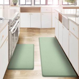 AUTODECO Kitchen Mats and Rugs Set of 2 - Cushioned Anti-Fatigue Kitchen Rug for Floor Washable 17"x29" +17"x59", Light Green