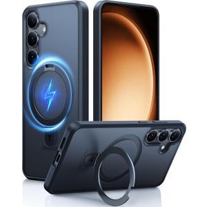 TORRAS Magnetic Stand for Samsung Galaxy S25 Plus Case, [Compatible with Magsafe] [Military Grade Drop Tested] Shockproof Ring Translucent Slim Protective Phone Case for S25 Plus Case Ostand, Black