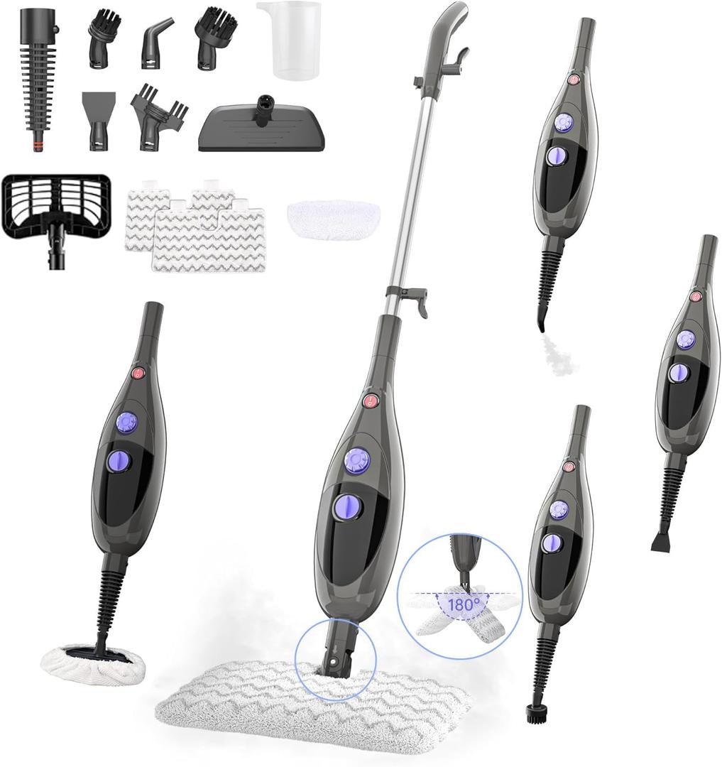 Steam Mop, 12 in 1 Steam Cleaner for Home, 15s Fast Heat-Up Steam Mops for Floor Cleaning with 180 Adjustable Mop Head, Detachable Handheld Steamer for Hardwood, Tile, Carpet, Clothes, Windows & Furniture