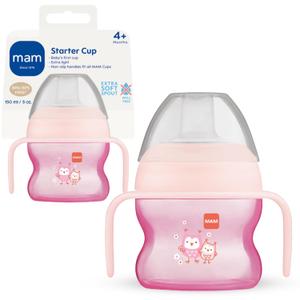 MAM Starter Cup (1 Count), Sippy Cup, Drinking Cup With Extra-Soft Spill-Free Spout and Non-Slip Handles, For Girls 4+ Months, Five Ounces, Pink