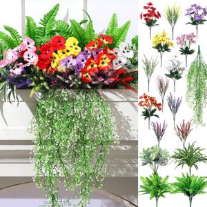 Daifunli 24 Pcs Artificial Plants for Outdoor, Fake Flowers Greenery UV Resistant Faux Plant Stems Shrubs Hanging Porch Patio Garden Window Box Home Wedding Summer Spring Decor(Mix Color)