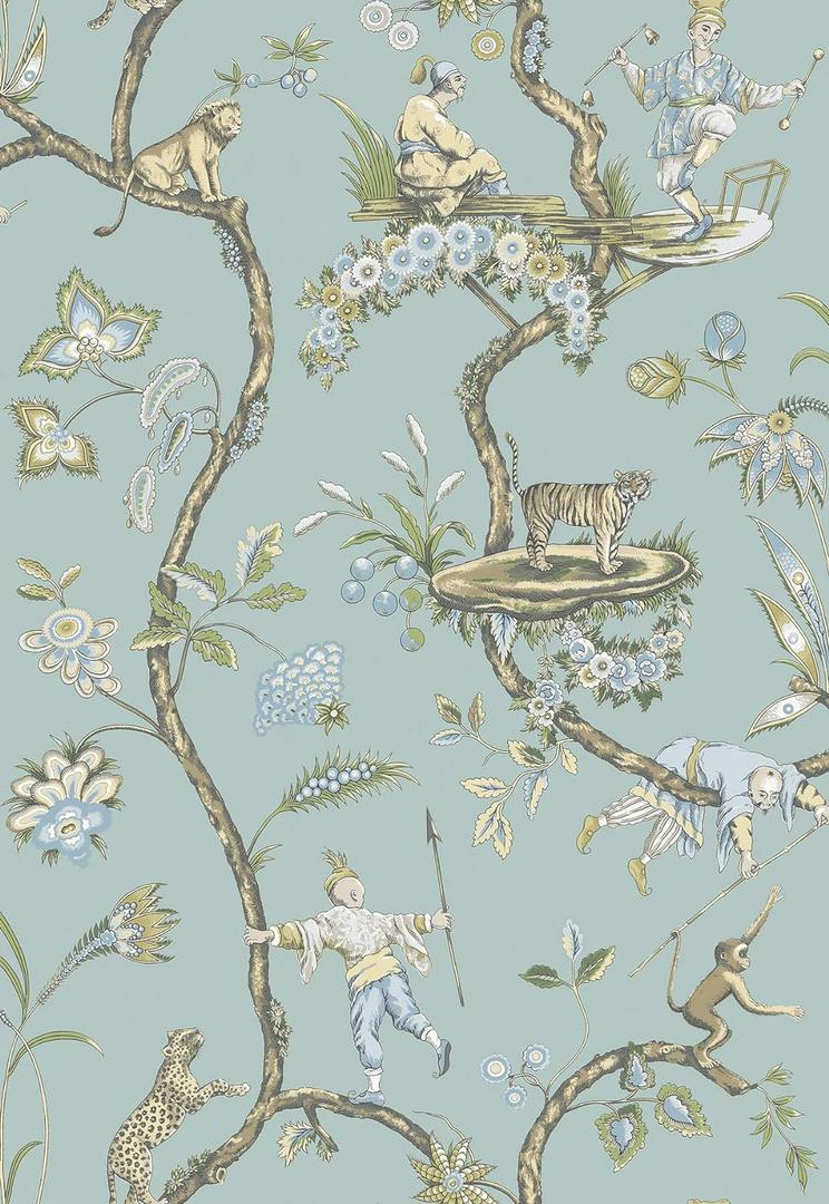 NuWallpaper x Scalamandre Blue Robin Egg Chinoise Exotique Peel and Stick Wallpaper, Removable Wallpaper, 20.87 in x 18 ft