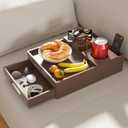 Couch Cup Holder Tray, 7-in-1 Couch Caddy Tray, Sofa Side Table with Push-Pull Drawer to Organize and Store Small Objects, 360Swivel Phone Holder, for Drinks, Cups, Snacks, RemoteChestnut