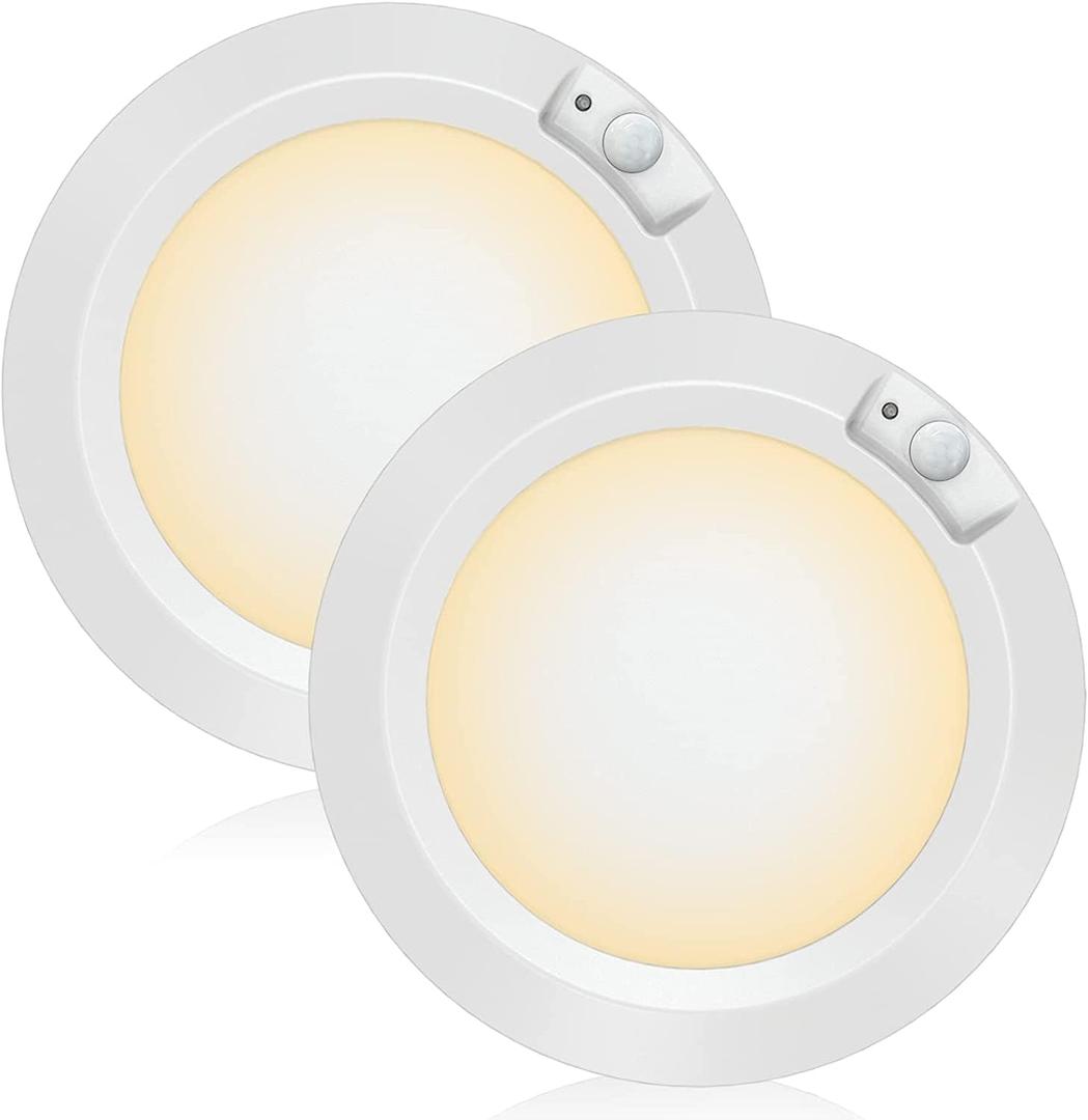 Motion Sensor Battery Operated LED Lights Indoor 210LM 3000K for Closet, Stair, Laundryroom, Stairwell, Hallway, Shed, Kitchen Cabinet - Warm White (2 Pack)