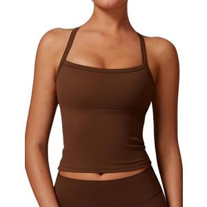 QBGJTD Womens Longline Sports Bras Cross Back Active Gym Yoga Padded Workout Crop Tank Top with Built in Bra, M