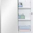 IDYLLOR Plastic Bathroom Medicine Mirror Cabinet 16 x 22 inch, Surface and Recessed Mount, Beveled Edge Mirror