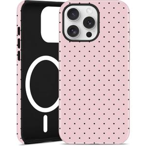 Jusy Compatible with MagSafe Polka Dot Case for iPhone 16 Pro, Cute Aesthetic Polka Dots Magnetic Phone Case, Soft TPU and Hard PC Protective Phone Cover for Women GirlsMatte - Pink