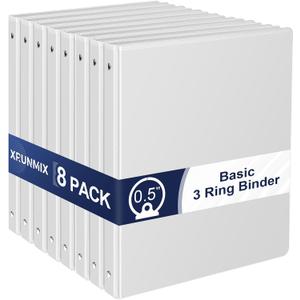 0.5-1-Inch 3-Ring-Binder with Pockets, 1'' Basic Binders 1-inch View Round Binders Holds 200 Sheets US Letter Size 8.5'' x 11'' - Bundle Packs Perfect for Home, Office, and School (0.5-inch)