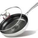 stainless steel 10" induction skillet non-stick eggs, hybrid non-stick skillet for induction, oven, broiler & dishwasher, non-toxic chef's pan, pfoa-free cookware