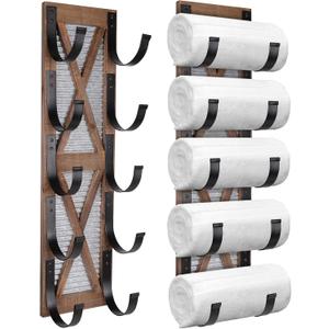 Autumn Alley Farmhouse Towel Holder, Rustic Wine Rack, Rolled Towel Rack, and Wine Holder for Farmhouse Bathroom Accessories Dcor, Western Decor Wall Mounted Towel Rack, Rustic Brown, 8 inches x 5 inches x 30 inches