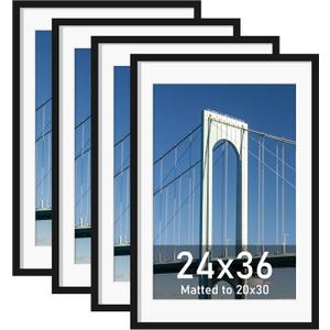 Wiscet 24x36 Poster Frame Set of 4, Display Picture 20x30 with Mat or 24 x 36 Without Mat, Photo Frame for Horizontal or Vertical Wall Display, Black