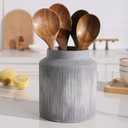 Farmhouse Ceramic Farmhouse Kitchen Utensil Holder for Countertop, Rustic Cooking Utensil Holder Crock Fit for Kitchen Counter.Grey 6.1 x 6.1 x 7 IN