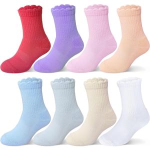 Ruffle Ankle Crew Socks School Uniform Dress Socks for Kids 4-16 Years
