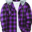 ZITY Men's Flannel Hoodie Shirts Casual Button Down Plaid Shirt Jackets for Men Long Sleeve Stylish Hooded with Pocket (L)