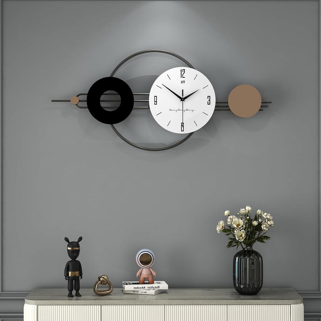 Decorative Wall Clocks for Living Room Decor, Large Modern Metal Wall Clocks Battery Operated for Bedroom Kitchen Office Home 31 Inch Big Silent Black Clock Wall Decor Non Ticking for Indoor
