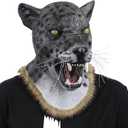 Leopard Cheetah Full Head Mask for Halloween Cosplay Party Prop (Black)