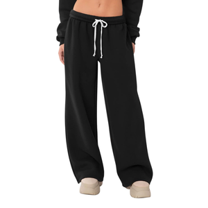 Wide Leg Sweatpants Women Baggy Slit Hem Casual Pants Elastic Waist Sweat Pants Fall Winter Trouser Black XS