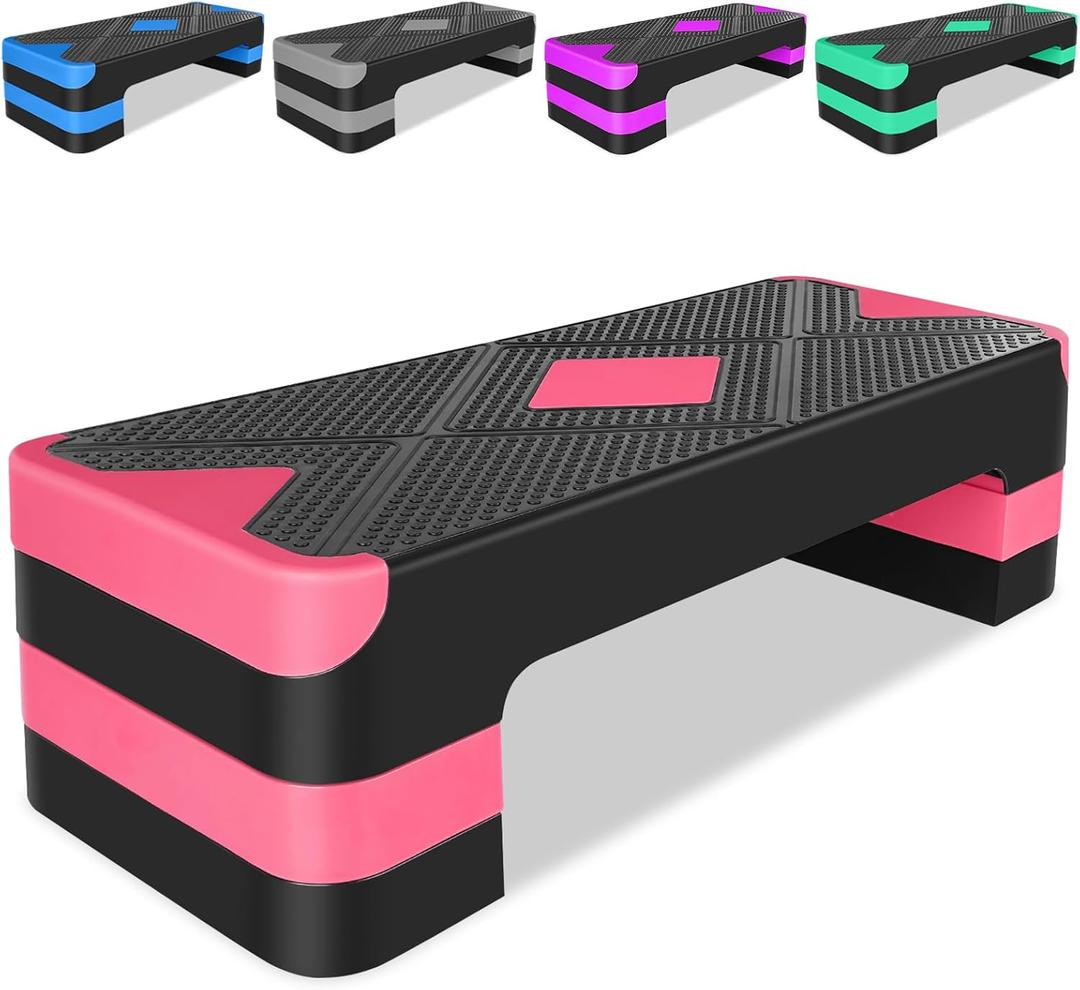 27" Exercise Workout Aerobic Step Platform Trainer, Adjustable Fitness 4-6-8in Exercise Stepper Workout with 4 Risers, Aerobics Stepper Workout Stepper for Home Gym Cardio Strength & Training