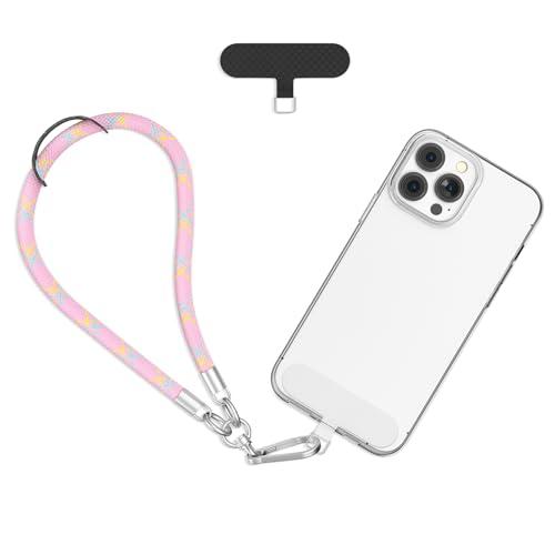 HCAOCD Phone Wrist Strap - Universal Multi-functional Polyester Woven Wristband For Mobile Phones, with Two Tether Tabs and One Leather Buckles (Pink)