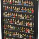 DisplayGifts Building Block Toy Minifigures Miniatures Thimble Display Case Wall Cabinet Standing Plates Included, UV Protection Door Black Finish Frame