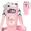 Initial Water Bottle Holder with Strap for Stanley 40 oz Tumbler/Simple Modern 40 oz Tumbler,Water Bottle Carrier Bag with Strap,Personalized S Phone Pocket for Stanley Cup Accessories