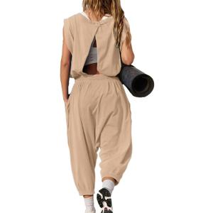 Women's Athletic One Piece Jumpsuit,Sleeveless Open Back Yoga Romper with Pockets,Jogger Tracksuit for Gym,Running (XS)
