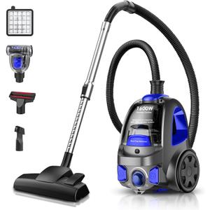 Canister Vacuum Cleaner, 32Kpa 1600W Cyclon Power Bagless Canister Vacuum Cleaners for Home, 3.7QT Large Dust Cup, Lightweight Vac for Hard Floors, Carpets, Pet Hair, Blue
