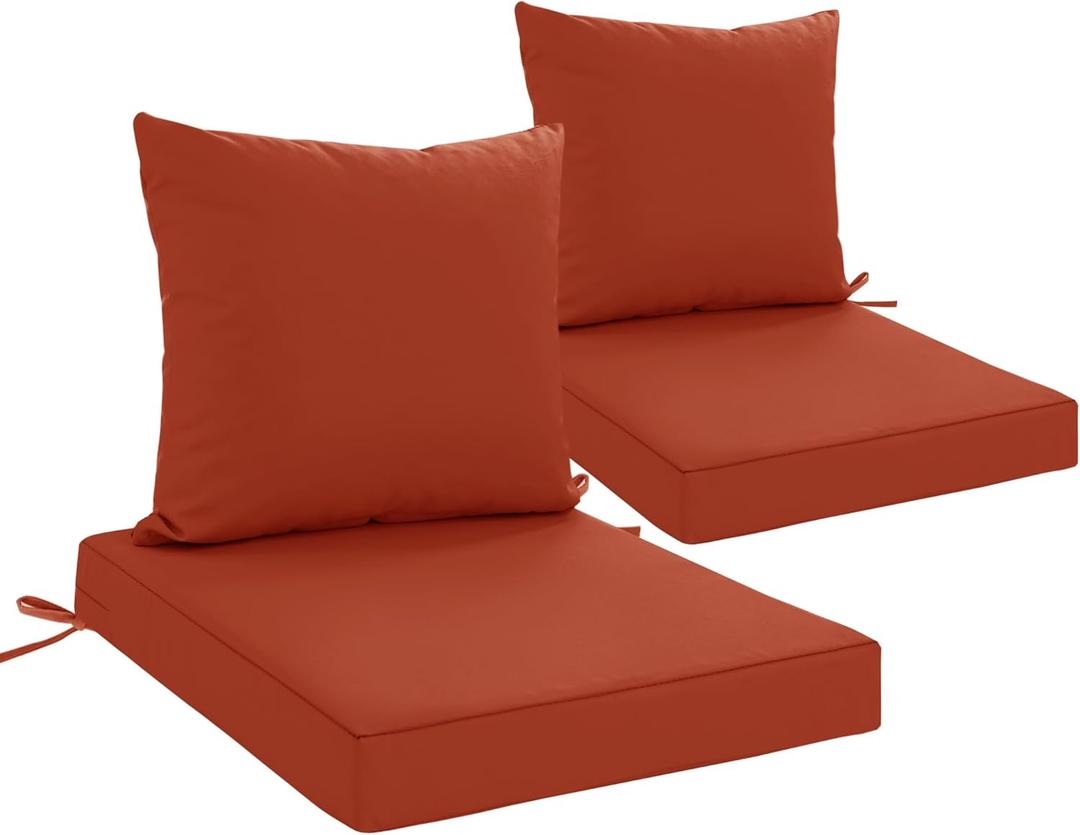 24x24 Inch Outdoor Cushions for Patio Furniture Set of 2, Waterproof Outdoor Chair Cushions w/Fade-Resistant, Removable & Machine-Washable Covers, Deep Seat Sofa/Couch Pad Replacement, Rust