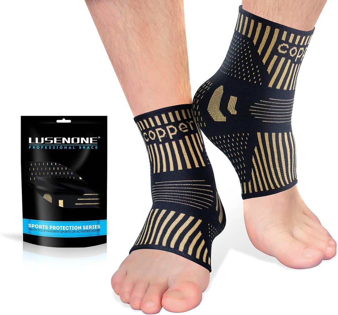 Lusenone Copper Ankle Brace Support for Men & Women (Pair), Best Ankle Compression Sleeve Socks for Plantar Fasciitis, Sprained Ankle, Achilles Tendon, Pain Relief, Recovery, Sports (Medium, Copper-black (Pack of 2)) Lusenone Copper Ankle Brace Support for Men & Women (Pair), Best Ankle Compression Sleeve Socks for Plantar Fasciitis, Sprained Ankle, Achilles Tendon, Pain Relief, Recovery, Sports (Medium, Copper-black (Pack of 2))