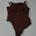 FeelinGirl Shapewear Bodysuits for Women Tummy Control, Thong Body Suit Deep V Neck Corset Top Body Shaper, Brown,  L
