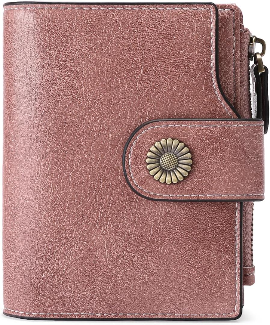 FALAN MULE Small Wallet for Women Leather Bifold Compact Small Womens Wallet with RFID Blocking (Rouge pink)
