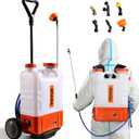 VEVOR 4 Gallon Battery Powered Backpack Sprayer with Wheeled Cart, Adjustable 0-94 PSI, 13FT Hose, 6 Nozzles, 2 Wands Included, Wide Mouth Lid for Weeding, Cleaning, Long Spray Time, White+Orange