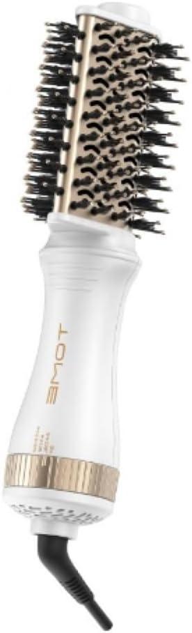 TOME Mini Travel Dual Voltage Hot Air Brush, 2.5 Inch Ceramic Teardrop Blow Dryer Brush, One-Step Hair Dryer Brush for Short to Medium Hair, Root Lift, Smooth Lengths & Shaped Ends, White