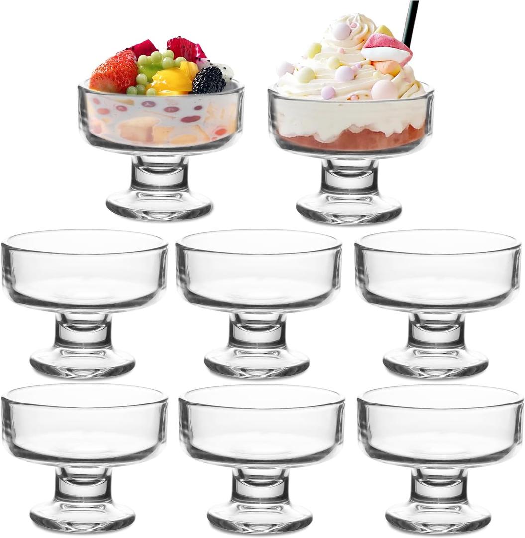 7oz Glass Ice Cream Bowls- Versatile Dessert Bowls & Cups for Mixed Drinks, Desserts, Nuts, Fruit, Pudding & Snacks- Perfect for Parties, Gatherings (8)