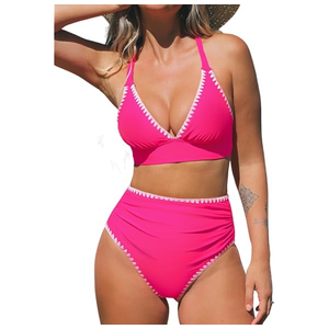 CUPSHE Women's Bikini Sets Two Piece Swimsuits High Waisted One Shoulder Swimwear Removable Adjustable Strap.XL