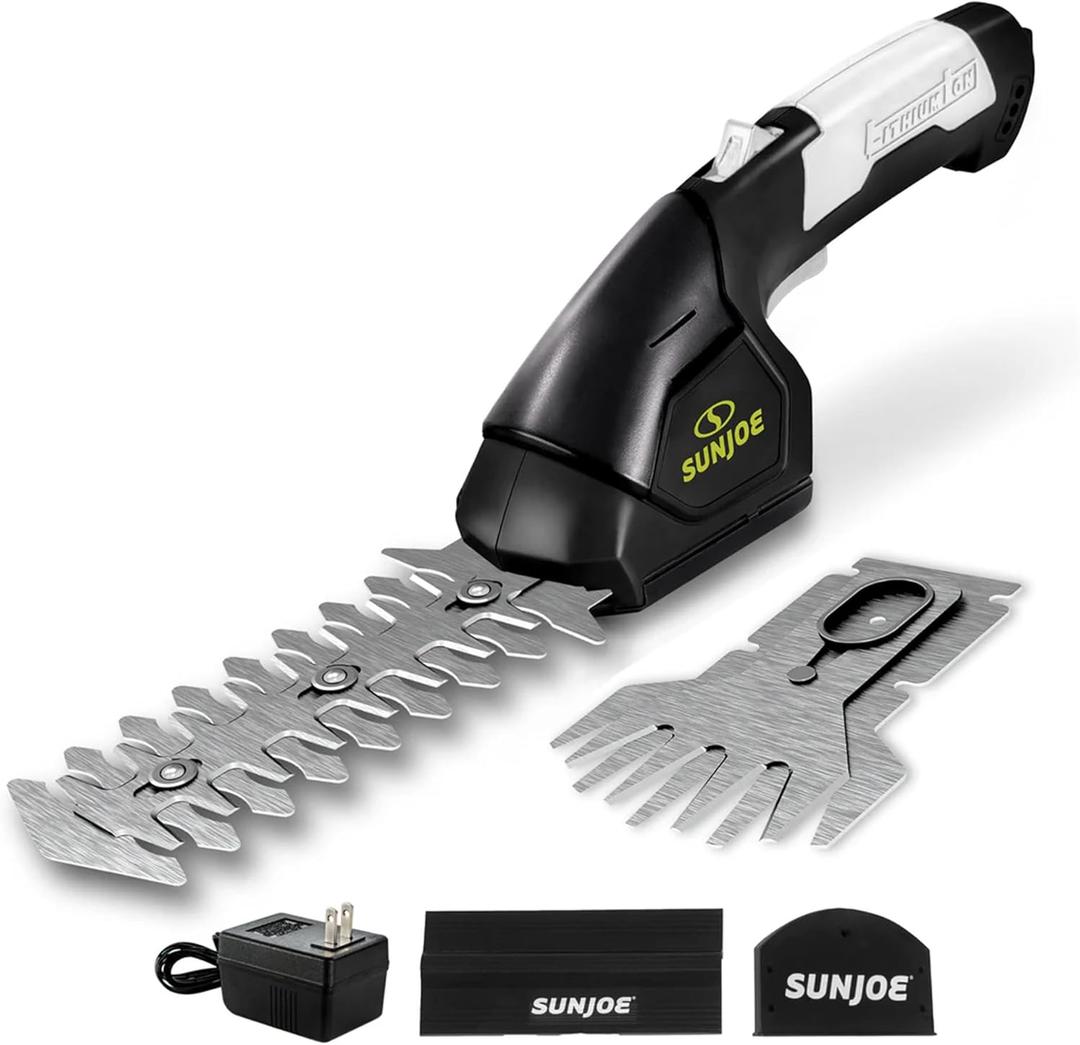 Sun Joe HJ604C Cordless Grass Shears and Hedge Trimmer, 2-in-1 Handheld Shrub Trimmer, 7.2V Lithium-Ion Battery, 1250 RPM Steel Blades, Charger Included