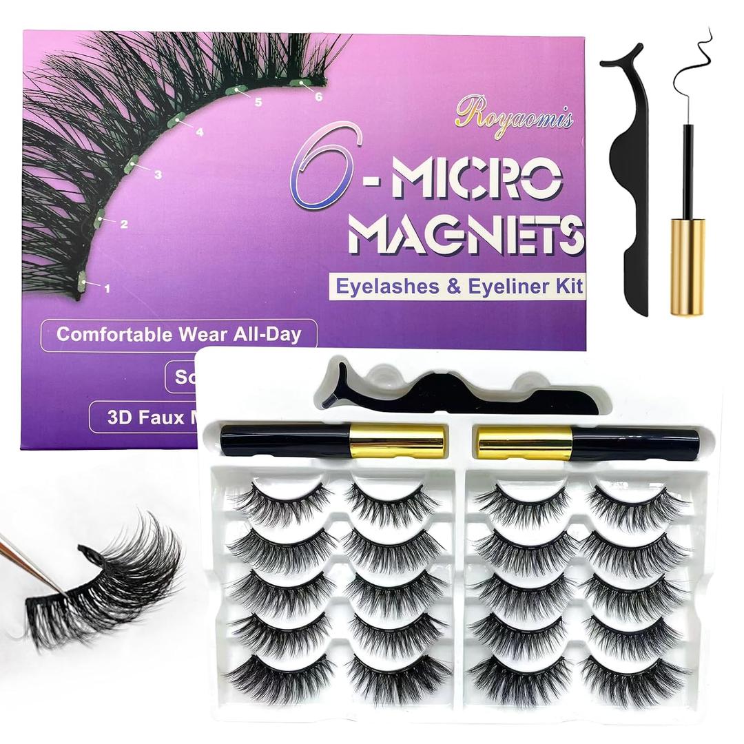 Royaomis 10 Pairs Cat-Eye Magnetic Eyelashes with Applicator Natural Look, 3D Magnetic Lashes With Eyeliner, Fake Eyelashes Magnetic, Eye Lashes Pack Natural Magnetic Eyelashes(New）